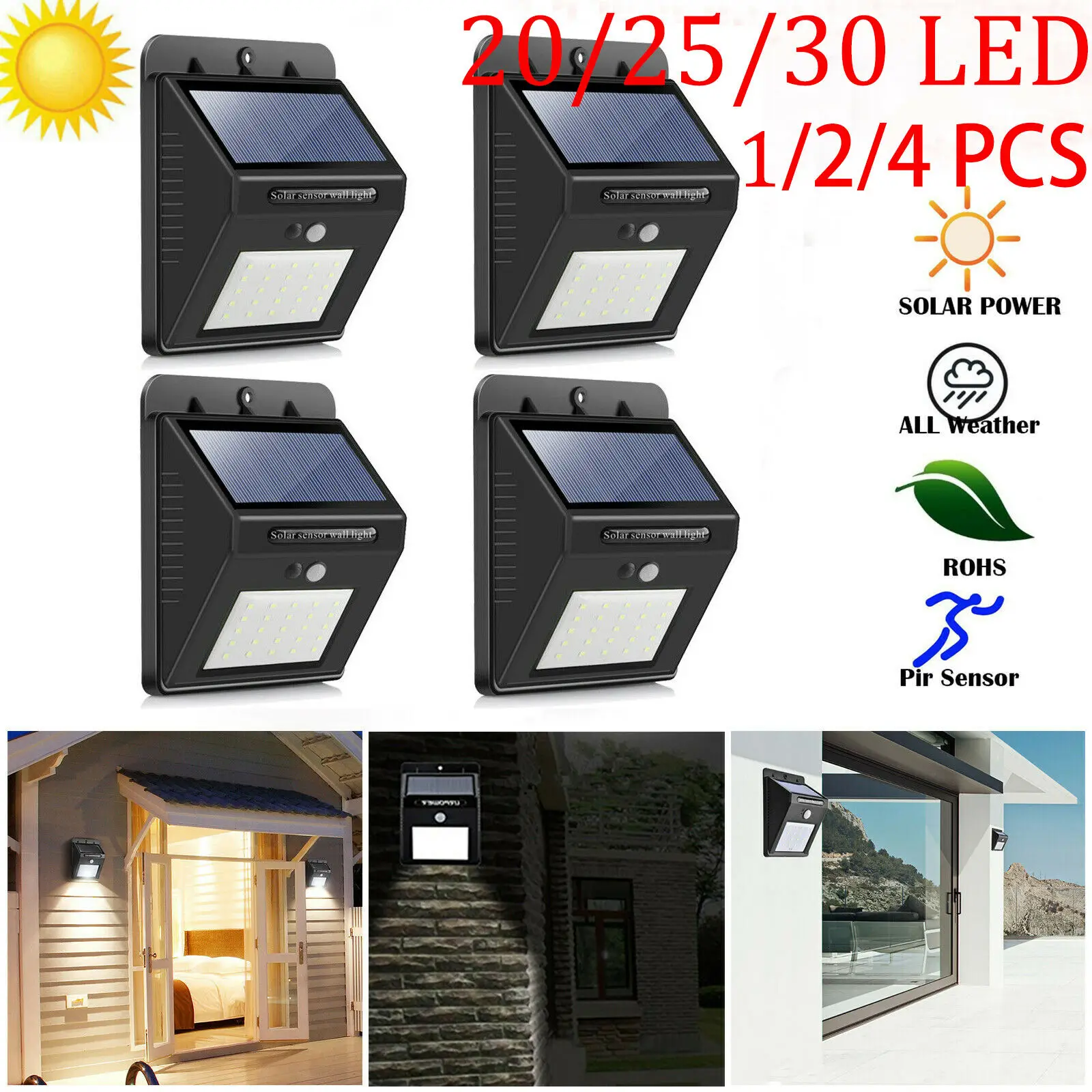 4pcs 20/25/30 светодиодный солнечный свет движения PIR Сенсор светильник Открытый сад настенные светильники IP65 Водонепроницаемый открытый светодиодный солнечный - Испускаемый цвет: 4pcs