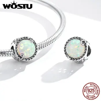 

WOSTU Round Glass Beads 100% 925 Sterling Silver Simple Vine Charms Fit Original Bracelet Pendant For Women Necklace Jewelry