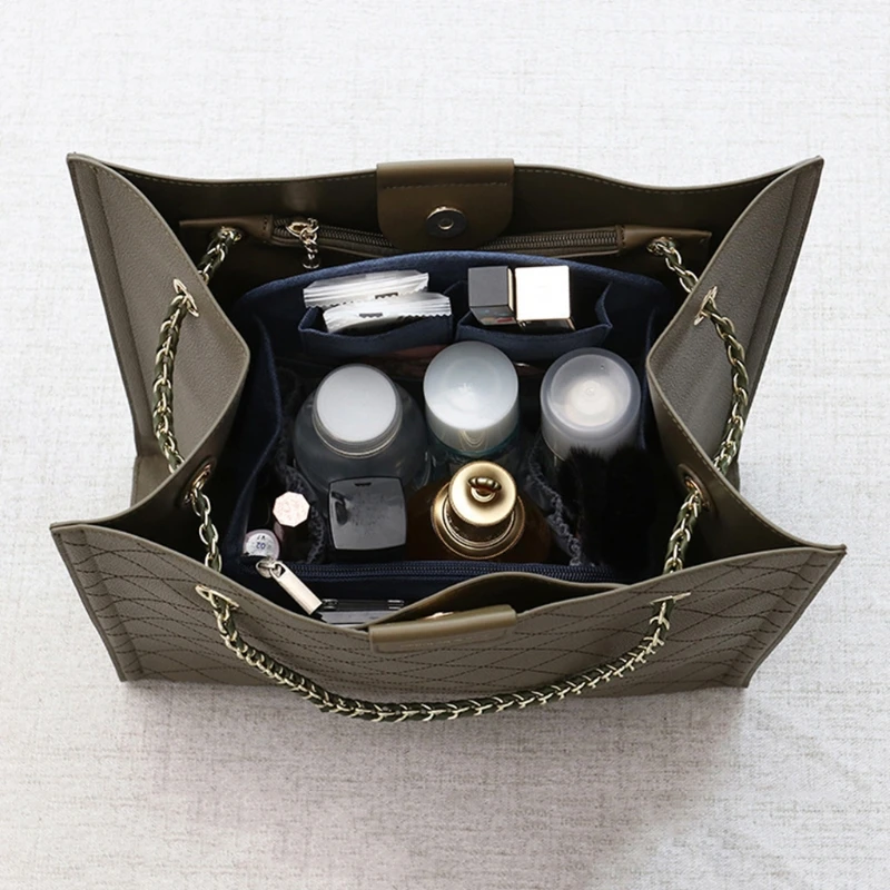 GTNCE Inserto Organizer Per Borsa In Nylon - 13 Tasche, Portachiavi, Cerniera, Impermeabile, Nero (Taglia L 28,5x11x20 Cm)
