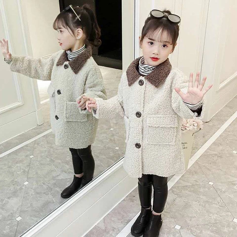  Warm Autumn Winter Children Jackets New Solid Color Baby Girls Outerwear Coats Casual Turn-down Woo