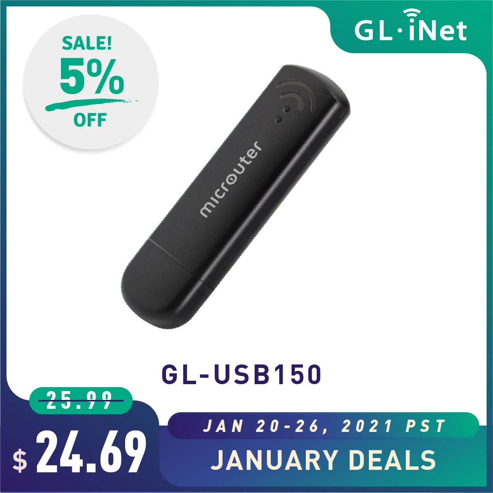 GL.iNet GL USB150 Microuter 150 Мбит/с высокая скорость 64 МБ RAM 16 Мб Nor Flash OpenWrt предустановленный