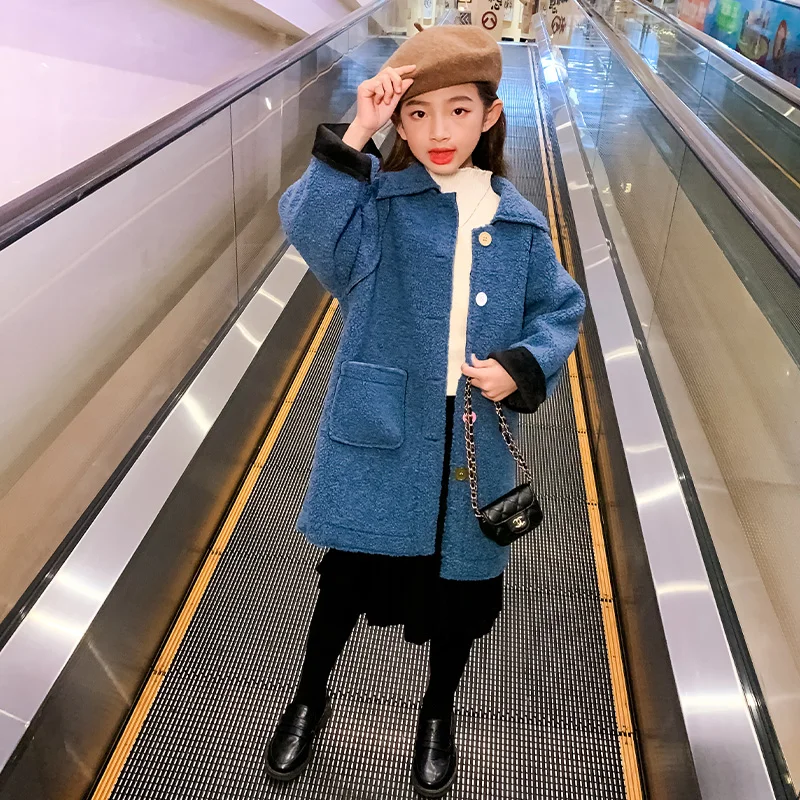 

2020 Girl Beautiful Color Button Fashion Casual Woolen Coat