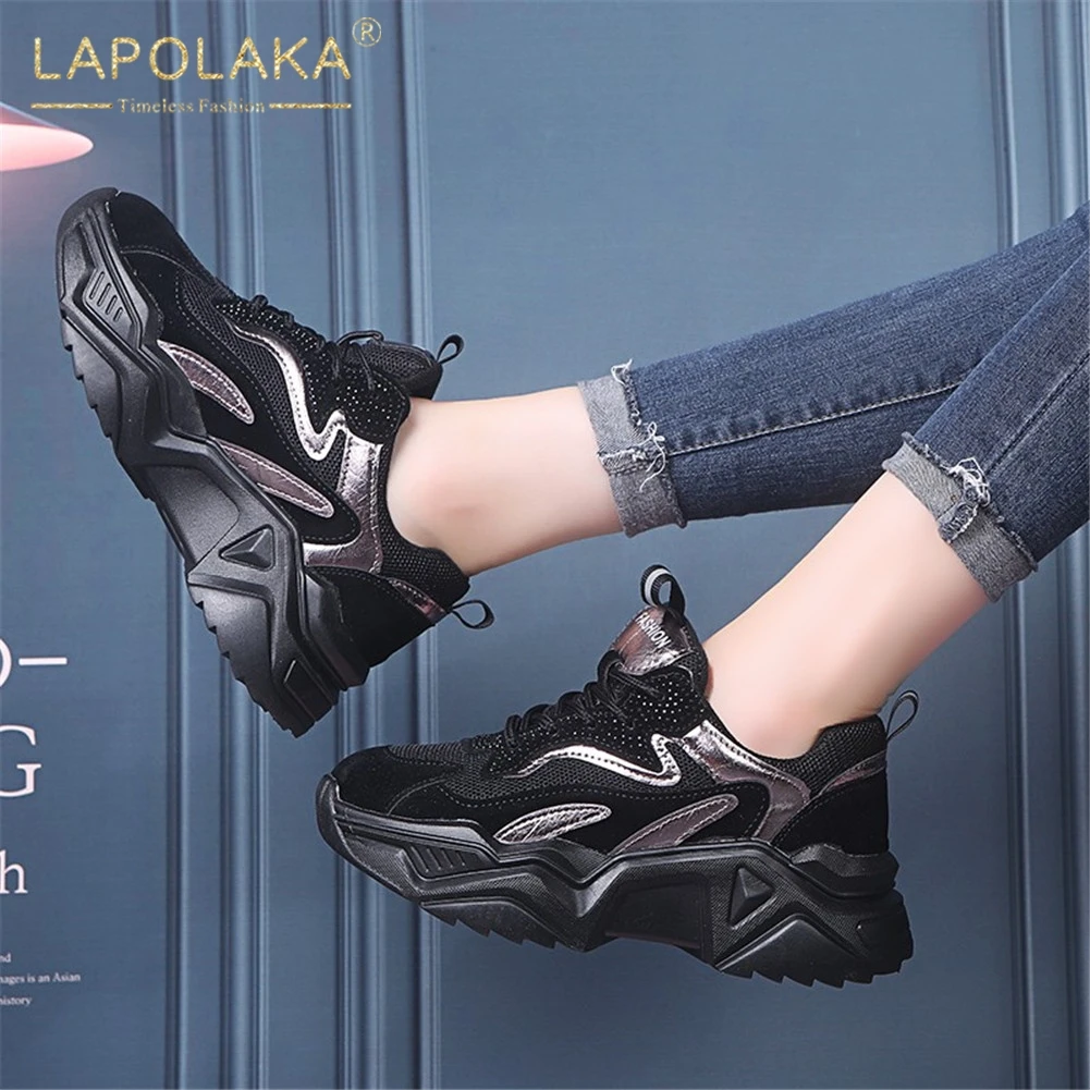Lapolaka/Новинка года; модная разноцветная обувь; женские вулканизированные удобные повседневные кроссовки на плоской платформе со шнуровкой; женская обувь