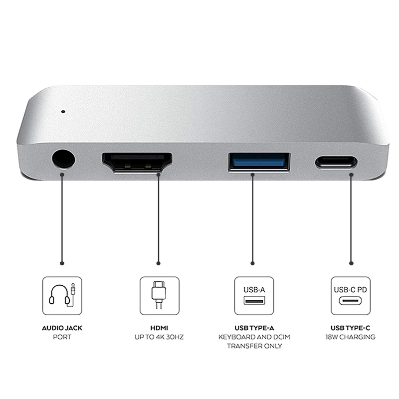 USB C концентратор с 3,5 мм аудио разъемом 4K HDMI 5 Гбит/с USB порт 18 Вт зарядка мульти-концентратор для для IPad ноутбука планшета Настольный смартфон-Gr