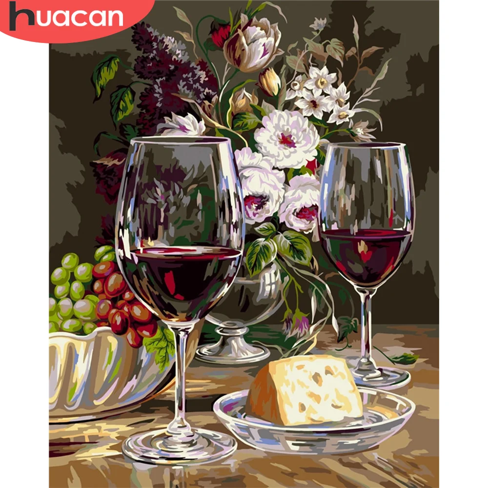 HUACAN DIY Краска по номеру чашка цветок рисование на холсте Ручная ed Art Подарочные