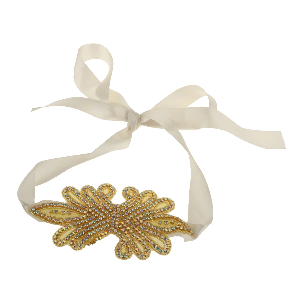 Wedding Dress Accessories Gold Rhinestone Vintage Beaded Crystal Belt Sash