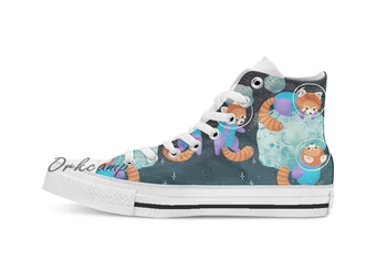 

Red Space Pandas Custom Casual High Top lace-up Canvas shoes sneakers Drop shipping