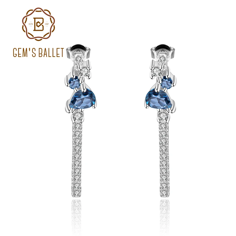 Серьги подвески женские короткие из серебра 925 пробы с натуральным лондонским