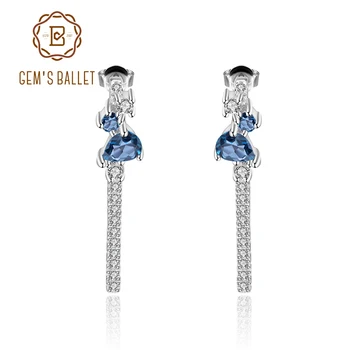 

GEM'S BALLET Short Tassel Drop Dangle Earrings for Women 925 Sterling Silver Natural London Blue Topaz Fine Jewelry Brincos
