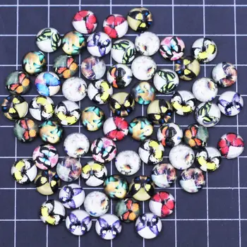 

50Pcs Cabochons Dome Convex Seals Patch Flat Back Mixed Butterfly Pattern Round Glass Bag Purse Tool Bag DIY Accessories 8mm