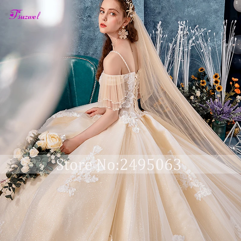 Fsuzwel великолепный вырез лодочка, аппликация кружева А-силуэта свадебное платье Роскошные Спагетти ремни бисером платье для невесты принцессы размера плюс