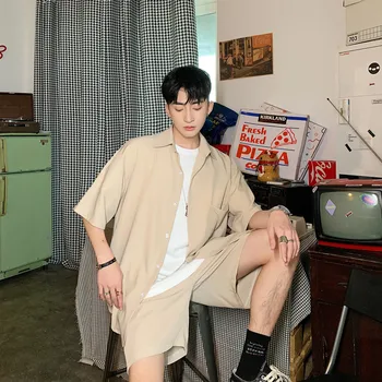 

Trainingspak Heren Apricot Casual Solid Color Two-piece Suit Men's Loose All-match Suit Fashionable Ropa Deportiva Hombre