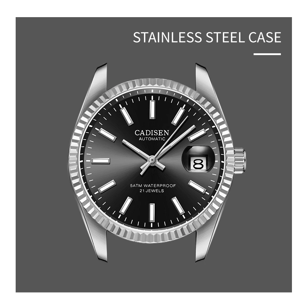 CADISEN Brand Luxury Automatic Watch Business Sport Stainless Steel Waterproof Watch Men relogio masculino Men Mechanical Watch
