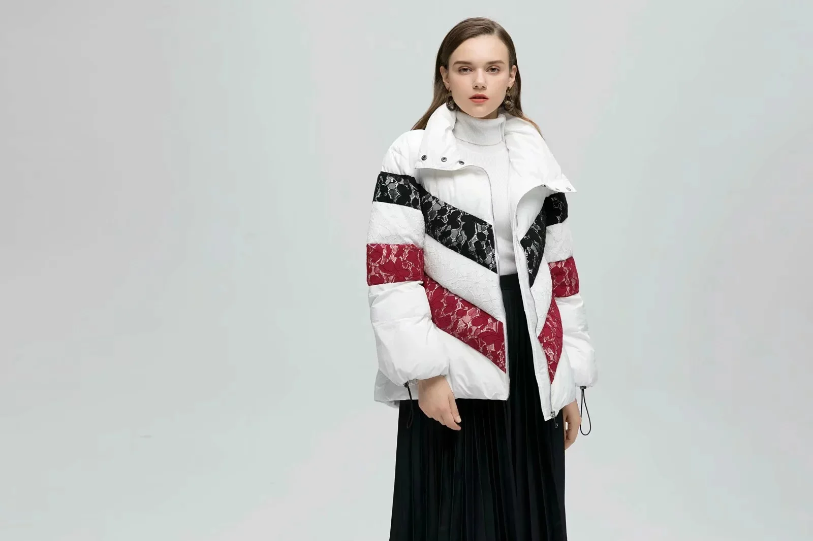 

AliExpress Ebay2018 Autumn And Winter New Style Europe And America WOMEN'S Dress Stand Collar pin tiao Cotton Overcoat Women's V