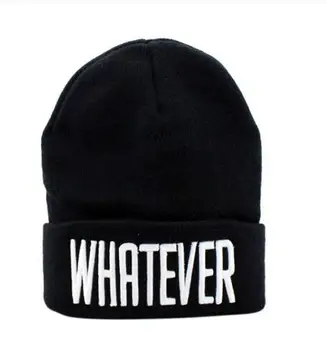 

2020 Unisex New Fashion Winter Black Whatever Letter Print Beanie Knitted Wool Hat And Snapback Cool Cap Ski Crochet Gorros Toca