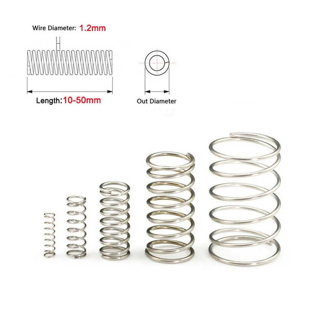 

Hot sale 10pcs/lot stainless steel 1.2mm wire diameter compression spring high quality with custom service