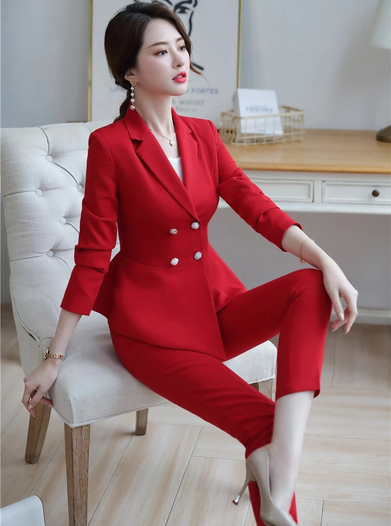 

Formal Women Business Suits With Pencil Pants and Blazers Coat Ladies Office Work Wear Trousers Sets Pantsuits Autumn Winter