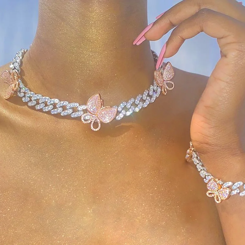 Новинка 12 мм микро Iced Out многоцветный 5А CZ кубинское звено бабочка колье роскошное