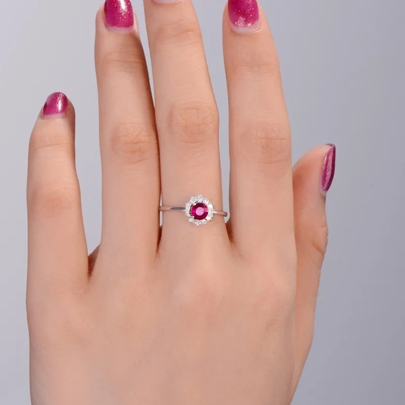 Розовый Красный камень циркон кольца для женщин Винтаж 925 пробы серебро обещания любовь Обручальное кольцо роскошные свадебные украшения