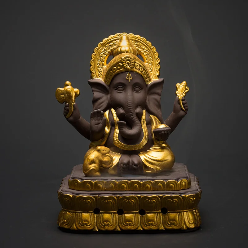 Большая фиолетовая глина PINNY Ganesha Mammon курильница слон Бог катушка статуи