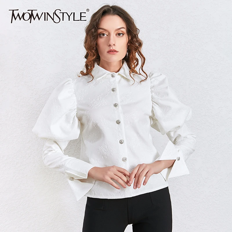 Женская блузка с вышивкой TWOTWINSTYLE Весенняя длинными рукавами фонариками