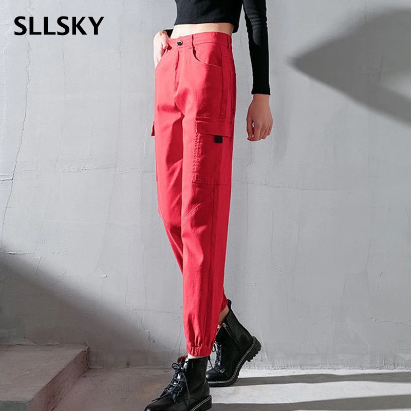 Модные однотонные осенние женские брюки SLLSKY с высокой талией длиной до щиколотки