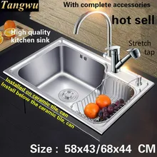 Модная кухонная раковина толщиной 0,8 мм из пищевой 304 нержавеющей стали с одним слотом роскошная 58X43/68X44 см