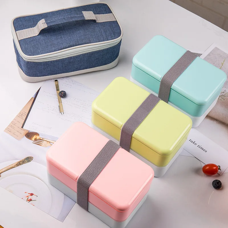 

Creative Portable Container Students Lunch Box Children Adult Japanese Style Rectangular Double Layer Bandage Cloth Lunch Box wi