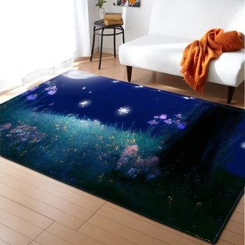 

Romantic Stars Night Carpet Living Room Decor Soft Children Girls Room Rug Carpet Bedroom Grassland Small Flower Area Rug Carpet