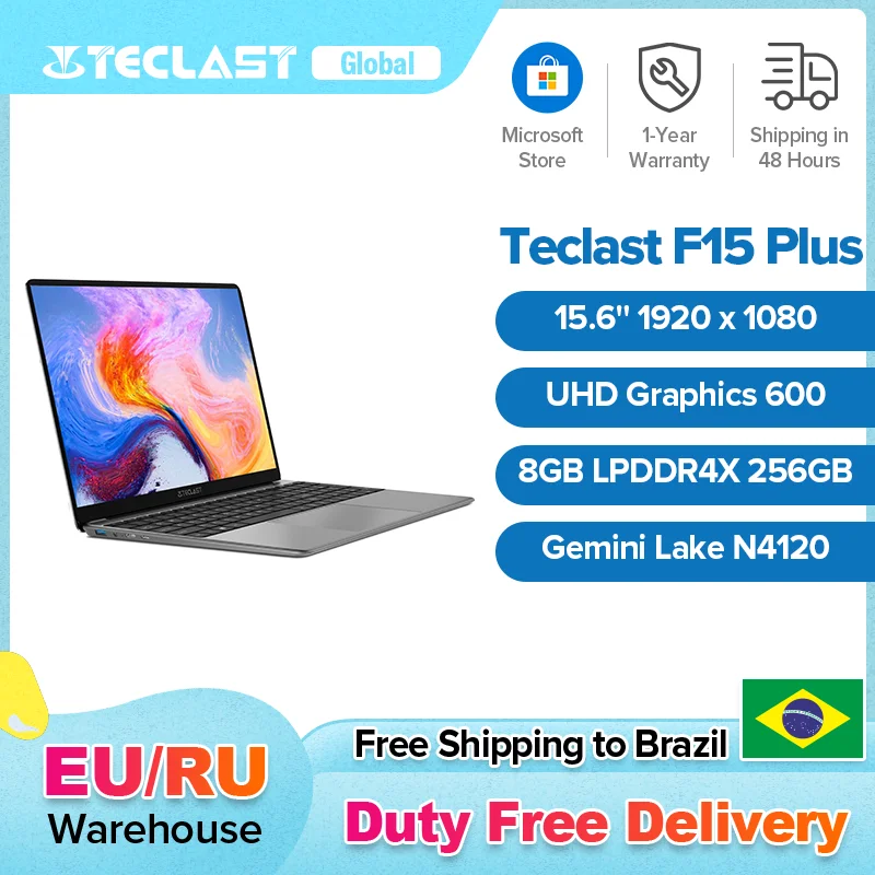 Máy Tính Bảng Teclast F15 Plus Windows 10 Siêu Nhẹ Laptop 15.6 Inch 1920X1080 FHD Intel Song Tử Hồ N4120 8GB LPDDR4X SSD 256GB Máy Tính Xách Tay