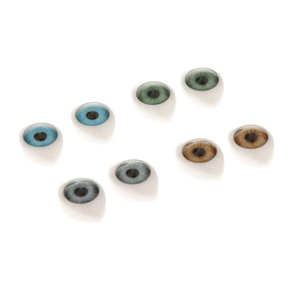 8pcs Oval Flat Back Glass Eyes 9mm Iris for Porcelain or Reborn Dolls DIY