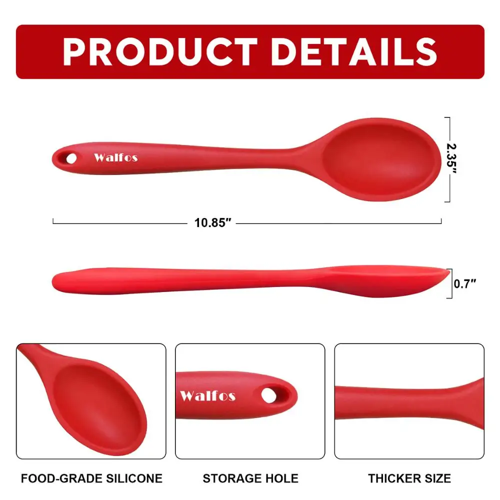WALFOS Large Food Grade Silicone Long-handled Soup Spoon Solid Color Kitchen Silicone Spoon Flatware Utensils Accessories images - 6