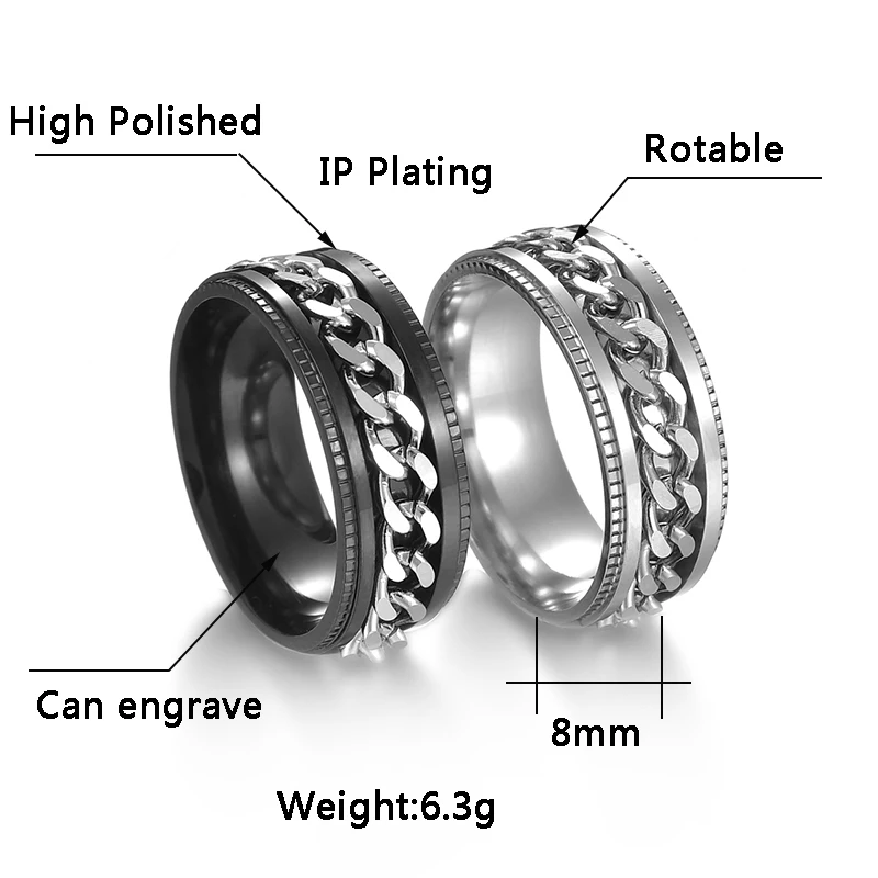 UZone панк Рок Spinner кольцо из нержавеющей стали цепь ротационные кольца для мужчин и женщин аксессуары пара колец рождественские подарки