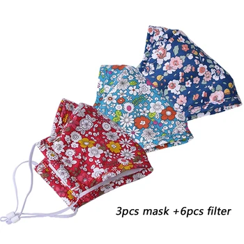 

3pcs Women Mask Reusable Respirator Masks Printed Cotton Masks Adult Protective PM 2.5 Dust Mouth Mask Washable Adjustable Masks