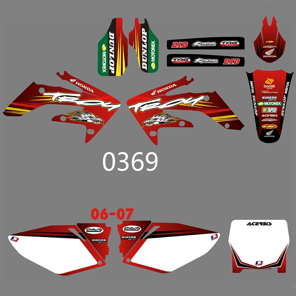 Для HONDA CRF250R CRF250 2006 2007 Графика наклейки на заказ Номер Наименование лента 3M Полный мотоцикл Фоны аксессуары