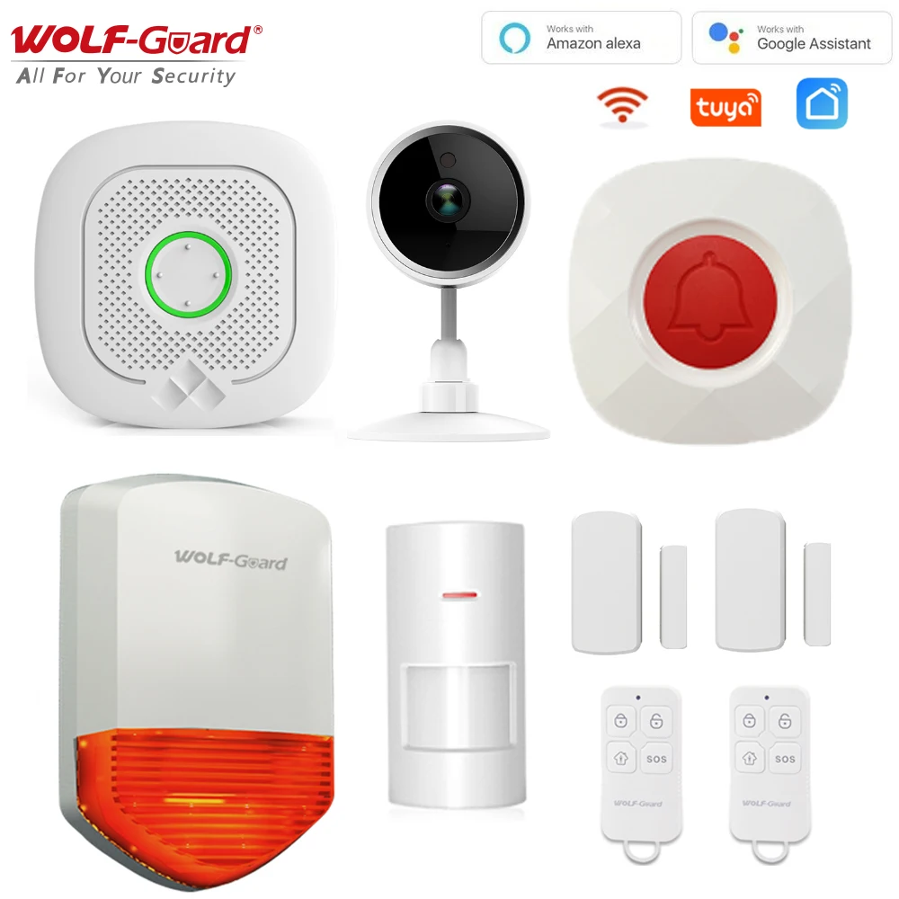 

Wolf-Guard Tuya Wifi GSM Smart Home Security Alarm System DIY 90dB Doorbell Mode Kit Compatible with Alexa & Google Assistant