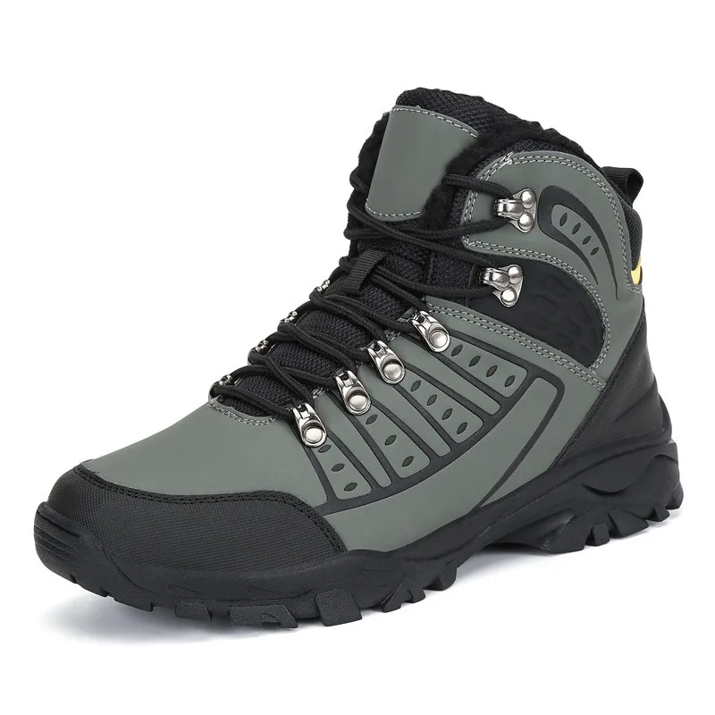 Уличные военные ботинки; Зимняя мужская обувь; ботинки на меху; дышащие плюшевые зимние ботинки; безопасная обувь; нескользящая обувь на плоской подошве; hombre - Цвет: Зеленый