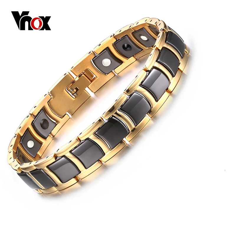 Vnox Одежда высшего качества Для Мужчин Магнитный браслет черный Керамика звено цепи регулировки Длина инструмент