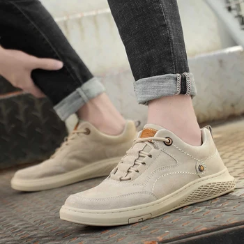 

WEH Men Shoes fashion Genuine Leather Loafers Breathable 2020 Autumn lace up comfortable Casual Shoes Outdoor Men Sneakers shoes