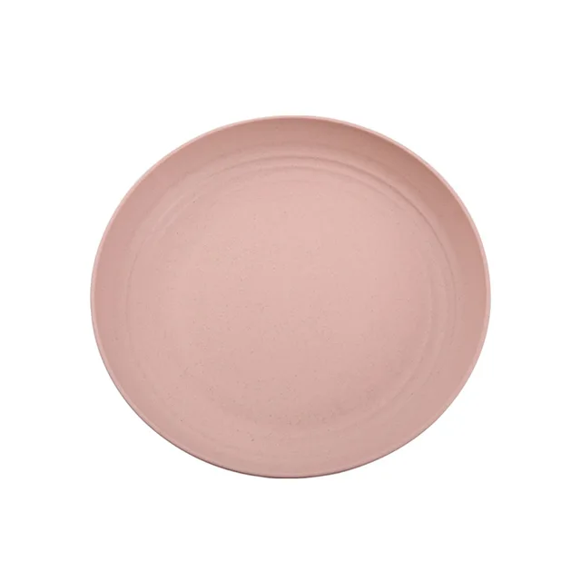 25cm High Quality Dinner Plate Wheat Straw Plate Solid Color Plate Fruit Dishes Tableware Bone Dish Eco Friendly Unbreakable Pink