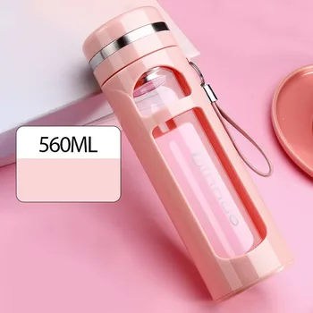 

Glass Cup Water Double-layer Anti-fall Large Capacity Male and Female Students Korean Version of The Office Crystal Water Bottle