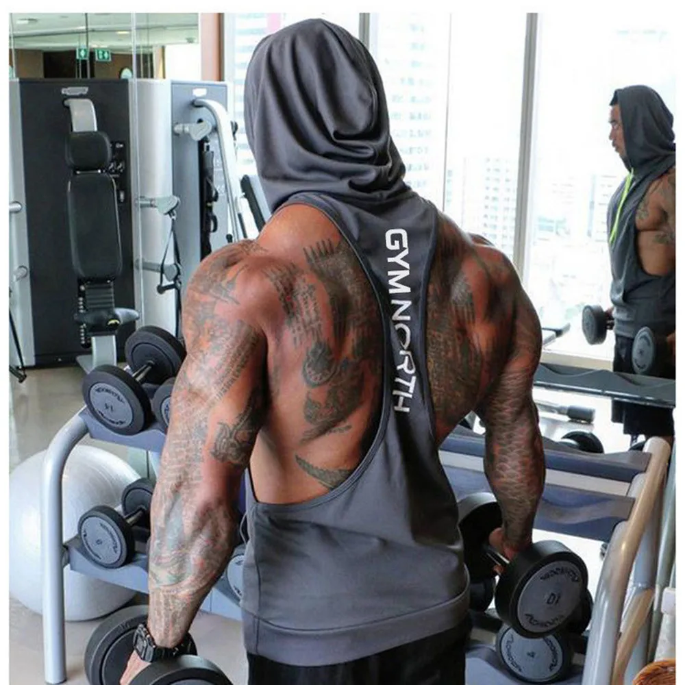 

Mens Sleeveless Hooded Tank Tops Gym Hoodie Bodybuilding Workout Stringer Shirt Quick Dry Fitness Man Singlet Summer Casual Vest