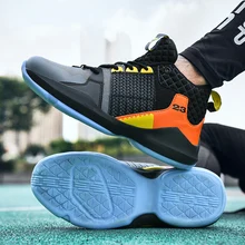 Бренд мужские баскетбольные кроссовки Роскошные воздушные демпфирующие красные/черные спортивные кроссовки высокие дышащие кроссовки кожаные уличные ботинки