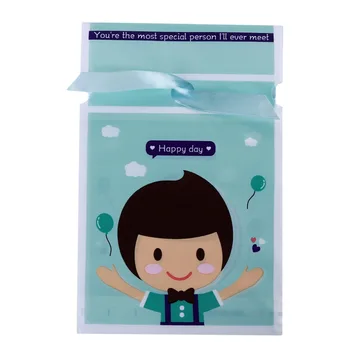 

50 Pcs/Pack Hot Sale Boy & Girl Silk Ribbon Drawstring Biscuit Bags Cute Pink & Blue Packing Gift Pouch Wholesale Voedselzak