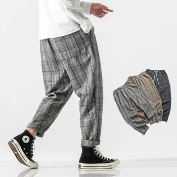 

Male Joggers Sweatpants Men Winter Loose Thick Woolen Harem Pants Streetwear Hip Hop Plaid Casual Trousers