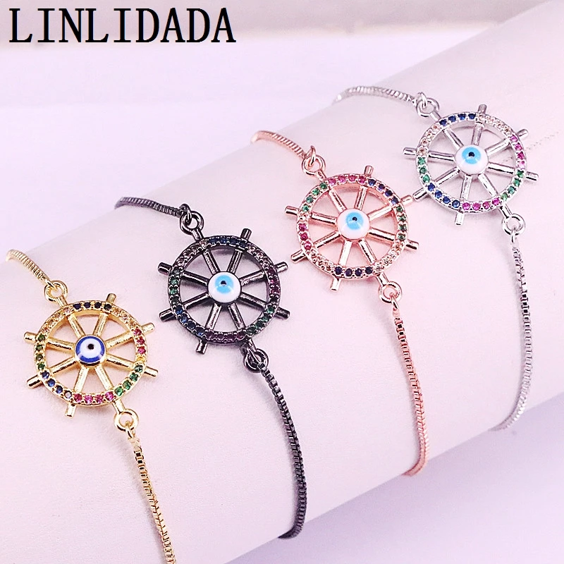 10 шт., эмалированные глаза и микро паве Радуга CZ КРУГЛЫЙ соединитель талисманы браслет для женщин девушек