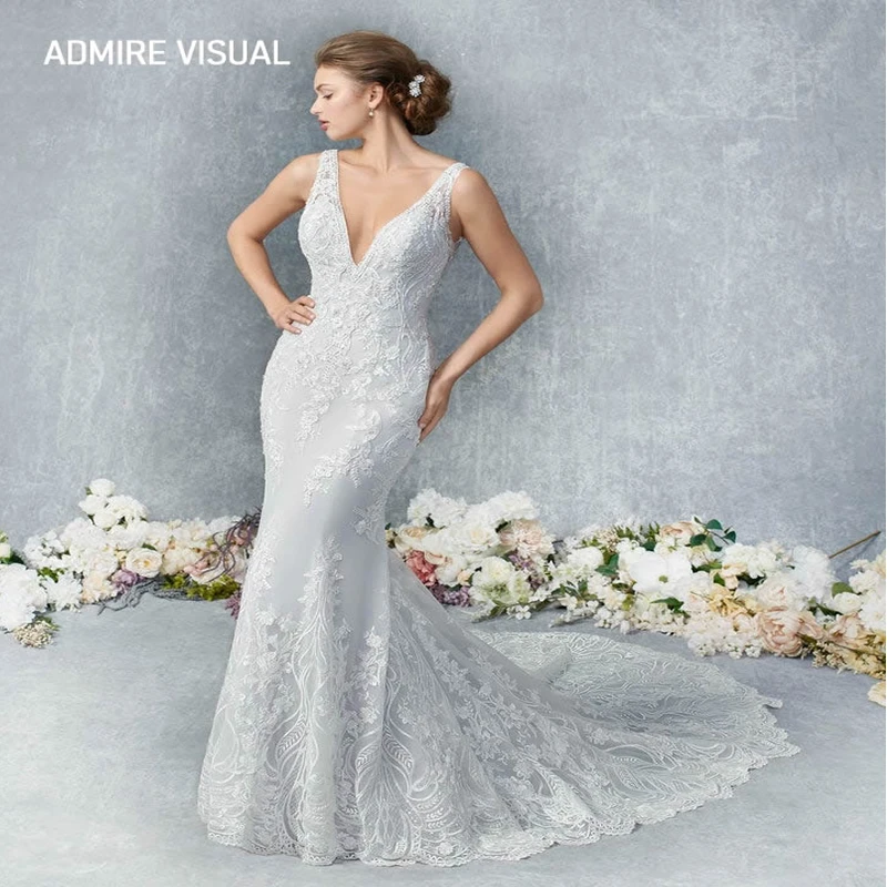 

New Arrive Wedding Dress Mermaid Lace Backless Deep V-Neck Sleeveless Custom Made Plus Sizes Bride Gown 2022 Vestidos De Novia