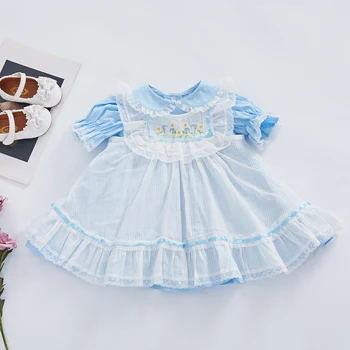 

2020new Summer New Spanish Princess Dress Cotton Quality Sweet sky blue Dress Kids Dresses for Girls