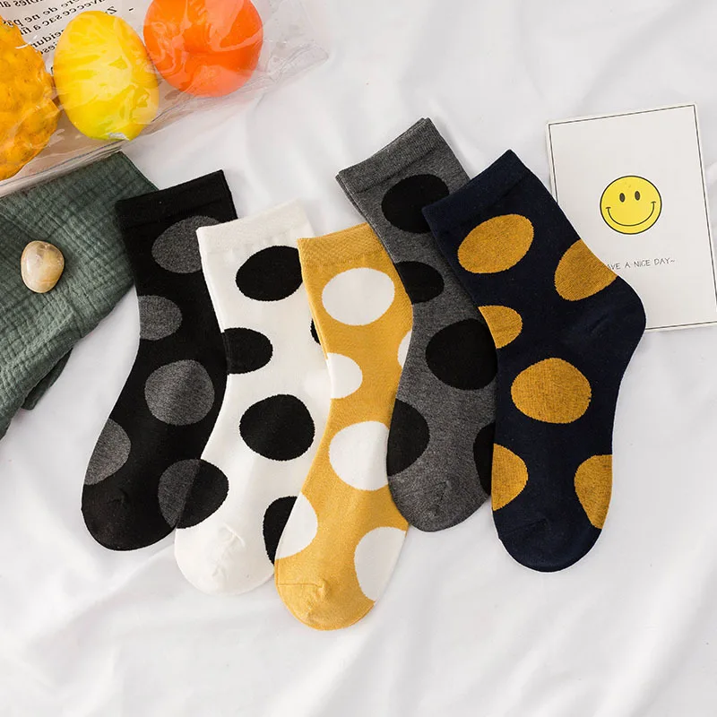 Ladies Socks For Girls Polka Dot Socks Women Black White Cute Kawaii Harajuku Socks Cotton Korean Style Short Happy Sock Woman