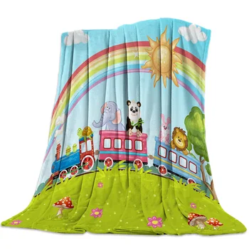 

Flannel Blanket for Bed Train Zoo Cartoon Children Sun Rainbow Throw Blanket Portable Soft Blanket Warm Sofa Bed Sheets
